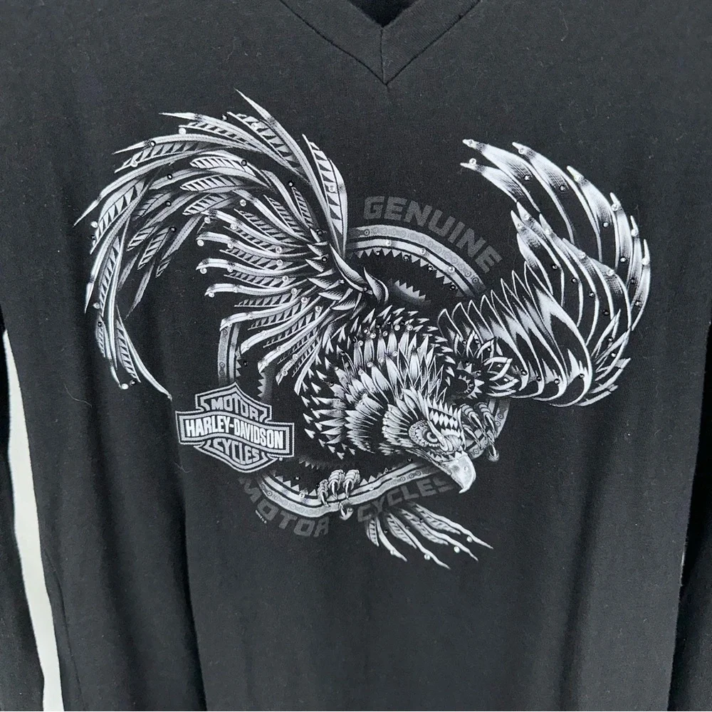 Harley Davidson Women’s Black Long Sleeve Shirt Worth Kansas City Size M - Picture 2 of 7